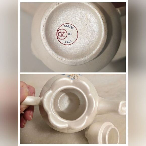 Berger Italy Fine Porcelain Pearl Ivory Pot Cruet with rhinestones - Picture 6 of 7